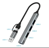 Valkyrie mAcbook Uyumlu Type-C & USB Çiftli 4port USB 3.0 Splitter 5 Gbps Çevirici Hub Adaptör - 7
