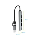 Valkyrie mAcbook Uyumlu Type-C & USB Çiftli 4port USB 3.0 Splitter 5 Gbps Çevirici Hub Adaptör - 2
