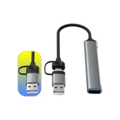 Valkyrie mAcbook Uyumlu Type-C & USB Çiftli 4port USB 3.0 Splitter 5 Gbps Çevirici Hub Adaptör - 4