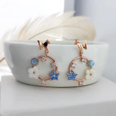 Vaoov 925 Ayar Gümüş Sedef Çiçekli Mavi Taşlı Kelebek Küpe thumbnail 1