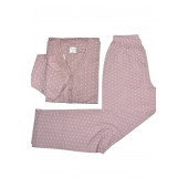 Kadın pembe beyaz puanlı bambu uzun kol uzun pantolon orta kalın baharlık rahat pijama takımı 19590 - 1