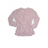Kadın pembe beyaz puanlı bambu uzun kol uzun pantolon orta kalın baharlık rahat pijama takımı 19590 - 4