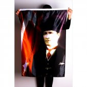 Atatürk Portre Raşel Kumaş Dijital Baskı Bayrak - 1
