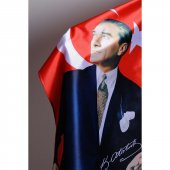 Atatürk Baskılı Türk Bayrağı Raşel Kumaş Dijital Baskı - 3