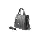 Siyah Yuvarlak Nakışlı Bayan Askılı El ve Omuz Çantası - 1