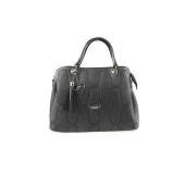 Siyah Yuvarlak Nakışlı Bayan Askılı El ve Omuz Çantası - 2