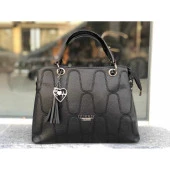 Siyah Yuvarlak Nakışlı Bayan Askılı El ve Omuz Çantası - 4