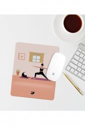 Yoga Yapan Kedi Çizimli Bilek Destekli Dikdörtgen Mouse Pad - 1
