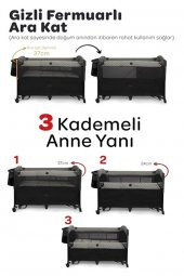 Prego Premium Anne Yanı Dönenceli Oyun Parkı 70*120 Cm Gri + Yatak Hediyeli - 6