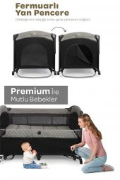 Prego Premium Anne Yanı Dönenceli Oyun Parkı 70*120 Cm Gri + Yatak Hediyeli - 9