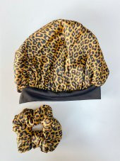 Kıvırcık Saçlılar Için Leopar Desenli Desenli Saten Bone ve Toka Seti - 1
