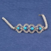 925 Ayar Gümüş İncili Ve Firuzeli Bileklik thumbnail 1