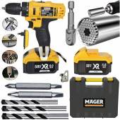 Mager 58 Wat 8 Ah Çantalı Metal Şanzıman Şarjlı Yedek Akülü Vidalama Matkap Gator Soket - 1