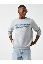 Bisiklet Yaka Baskılı Sweatshirt - 1