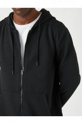 Dokulu Kapşonlu Fermuarlı Sweatshirt thumbnail 5