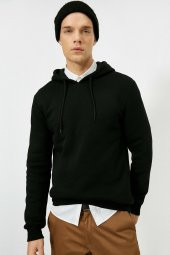 Erkek Siyah Kapüsonlu Sweatshirt 0YAM71593LK - 1