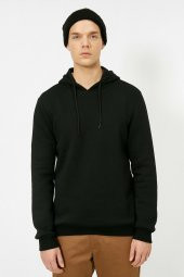 Erkek Siyah Kapüsonlu Sweatshirt 0YAM71593LK - 3