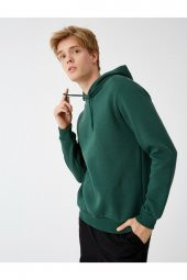 Erkek Yeşil Kapüsonlu Uzun Kollu Sweatshirt - 1