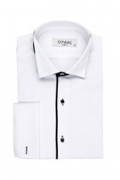 Erkek Beyaz Ata Yaka Slim Fit Gömlek - 1