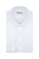 Slim Fit Armür Desenli Beyaz Erkek Gömlek - 1