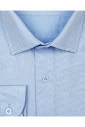 Slim Fit Armür Desenli Mavi Erkek Gömlek - 2