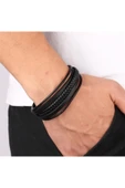 Erkek Deri Bileklik Siyah Manyetik Toka Örgülü Bileklik - 3