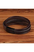 Erkek Deri Bileklik Siyah Manyetik Toka Örgülü Bileklik - 4