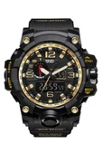 Erkek Kol Saati Analog Dijital Spor Siyah Moda Trend Saat Gold 1545 - 1