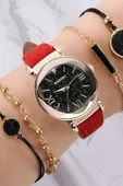 Kadın Kol Saati Lüks Moda Şık Trend Set Saat Kırmızı thumbnail 1
