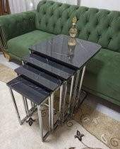 Mermer Desenli Şık 4 Lü C Zigon Sehpa Takımı - 1