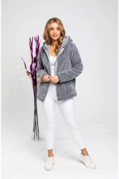 BLUES MODA Yumuşacık Kapşonlu Fermuarlı Peluş Hırka - 6