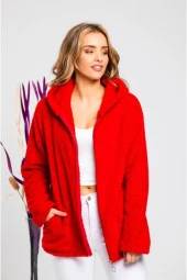 BLUES MODA Yumuşacık Kapşonlu Fermuarlı Peluş Hırka - 8