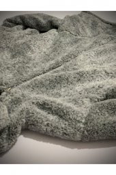 Kadın Gri Renk Tam Fermuarlı Kapüşonlu Cepli Peluş Polar - 2