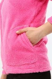Peluş Kapüşonlu Mont - Pembe - 2