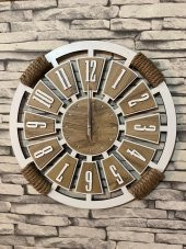 Lavintadesign Dekoratif Ahşap Kişiye Özel Halatlı Duvar Saati 50 cm - 4