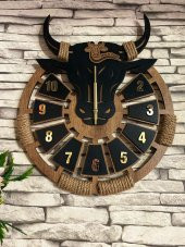 Adapromosyon Boğa Figürlü Dekoratif Ahşap Duvar Saati - 1