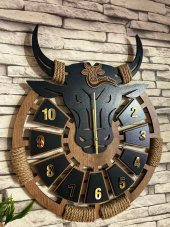 Adapromosyon Boğa Figürlü Dekoratif Ahşap Duvar Saati - 2