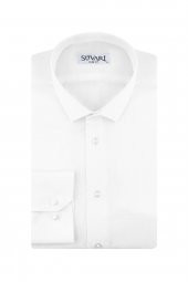 Slim Fit Armür Desenli Beyaz Erkek Gömlek - 1