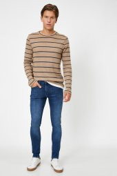 Erkek Mavi Super Skinny Cepli Pantolon - 1