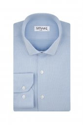 Slim Fit Armür Desenli Açık Mavi Erkek Gömlek - 1