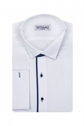 Erkek Beyaz Ata Yaka Slim Fit Gömlek - 1