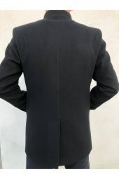 SİYAH KAŞE KABAN DİK YAKA SLİM FİT KALIP PALTO - 8