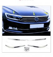 FAMS OTO AKSESUAR VW PASSAT B8 Krom  Kaput Çıtası + Far Üzeri Çıta 3 prç. 2015-2019 Arası P.ÇELİK - 1