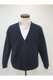 Erkek Lacivert Çelik Örgü Düğmeli Hırka - 1