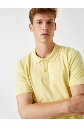 Erkek Sarı Polo Yaka T-Shirt Basic Kisa Kollu Pamuklu - 1