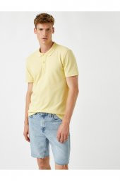 Erkek Sarı Polo Yaka T-Shirt Basic Kisa Kollu Pamuklu - 4