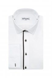 Slim Fit Ata Yaka Beyaz Erkek Gömlek - 1