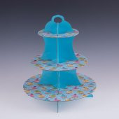 STAND 3 KATLI KARTON MAVİ ÜZERİ CUPCAKE DESEN - 1