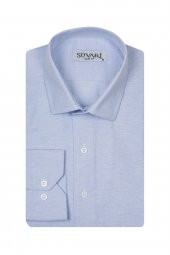 SÜVARİ Classics Smart Sport Dar Kalıp Takım Elbise Gömleği Düz Mavi Slim Fit Cepsiz - 3