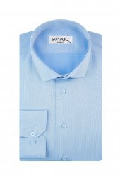 Slim Fit Armür Desenli Soluk Mavi Erkek Gömlek thumbnail 4